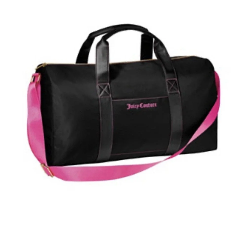 NWT Juicy Couture Perfumes Black Duffle Weekend Bag with Pink‎ Logo  & Strap